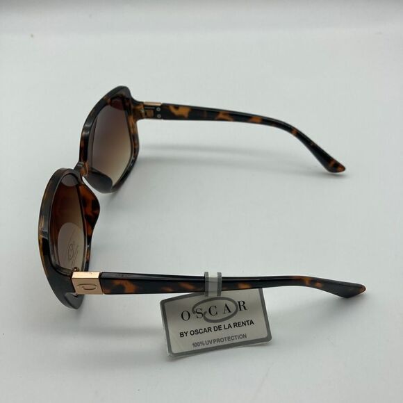 NWT Oscar De La Renta  Brown Tortoise Sunglasses Side Gold Tone Logo Mod 1341215 - Picture 8 of 11